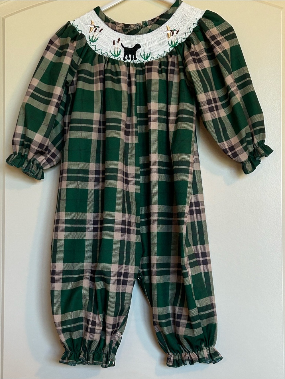 6-12M Marie Nicole Plaid Smocked Romper